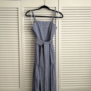 J Crew blue stripe tiered maxi dress